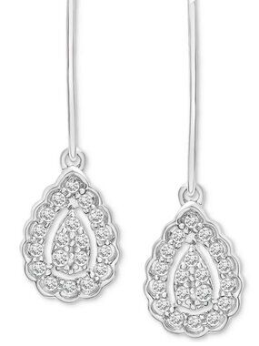 NWT Diamond Teardrop Halo Cluster Leverback Drop Earrings